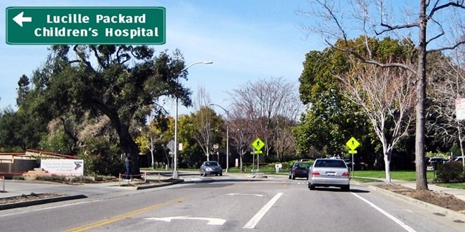 CLICK to continue: Left into Lucile Packard Children's Hospital from Welch Road