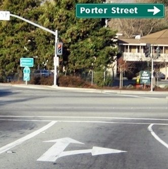 CLICK to go RIGHT on Porter Street from Highway 1 North