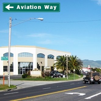 CLICK to go LEFT on Aviation Way from Airport Blvd