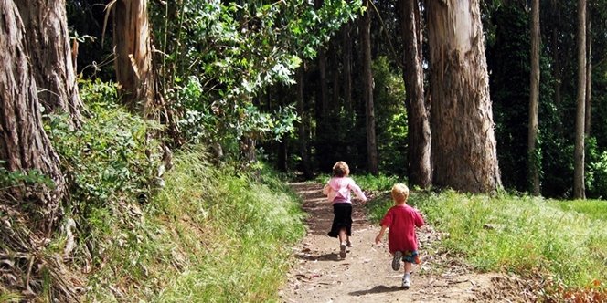 CLICK to continue: Sofia running down beach trail