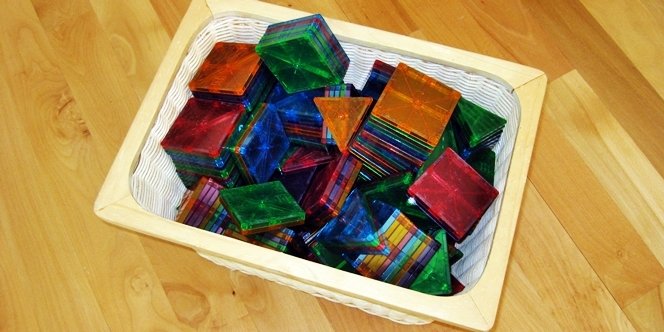 CLICK to continue: basket full of magnatiles