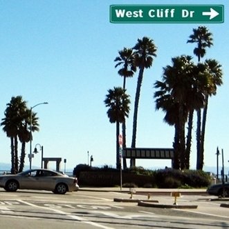 CLICK to go RIGHT on West Cliff Drive from Pacific Ave