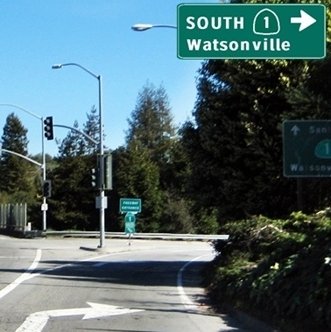 CLICK to go RIGHT on Highway 1 South from Rio Del Mar Blvd