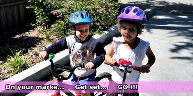 CLICK to continue: Sofia on scooter, Quinn on bike. On your marks Get Set GO!!!