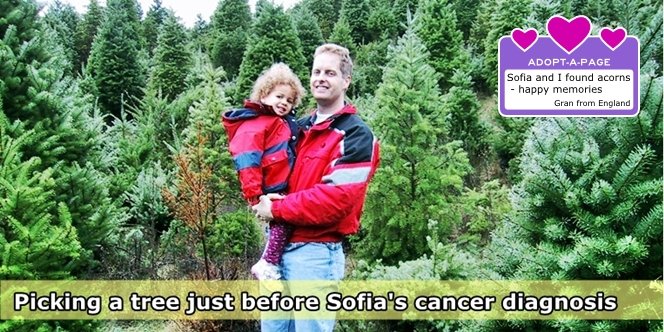 CLICK to continue: Sofia and Dad at Summit Tree Farm just before she was diagnosed with Leukemia, Christmas 2003