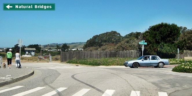 CLICK to continue: Left into Natural Bridges State Park from Westcliff Drive